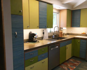 Marmoleum on plywood as cabinet faces