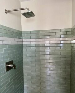 Fireclay recycled clay body tile in Rosemary and Crackle Patina