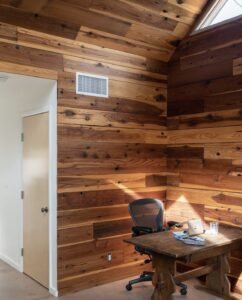 Reclaimed redwood wall covering