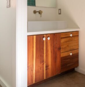 Custom cabinets made from salvaged redwood- Photo by Logan Havens